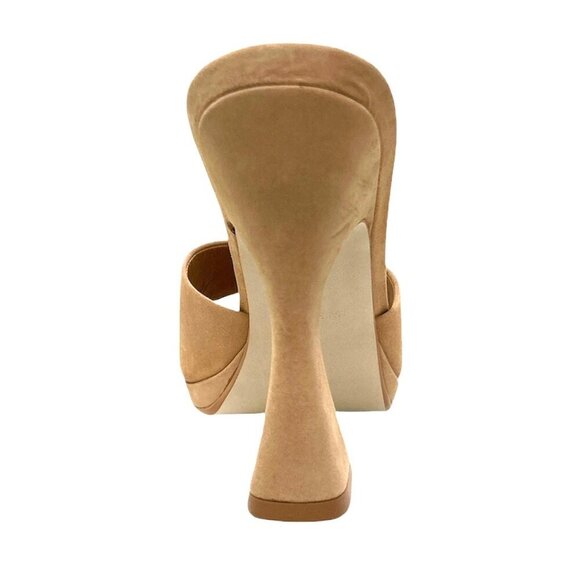 STEVE MADDEN LIPA Sculpted Heel Slip On Dress Sandals Camel Nubuck - Picture 5 of 7